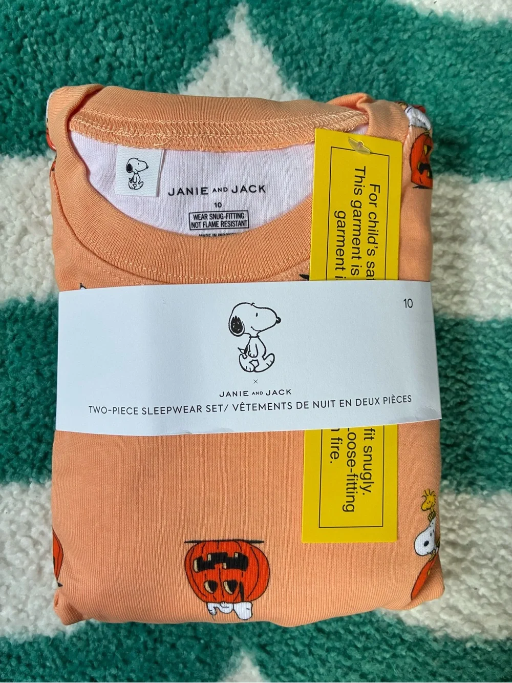 NWT - Janie and Jack x Peanuts Snug Fit Halloween PJ Set (Orange) Size 10
